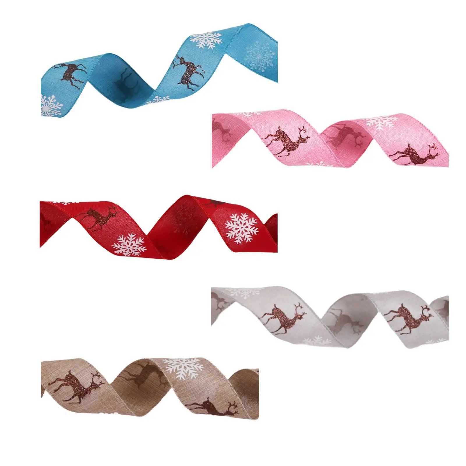 Christmas Ribbon Snowflake Printed 2 inch Christmas Tree Decoration Linen Xmas Ribbon for Winter Crafts Bows Holiday Wreath