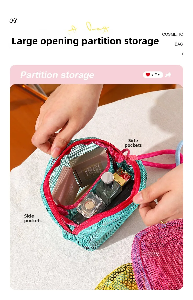 Netzbeutel in Dopamin-Farben, Tragbare Reise-Aufbewahrungstasche für Ladekabel und Toilettenartikel, Mini-Netz-Kosmetiktasche, Schlüsselbeutel, Kartenetui – Detail 5