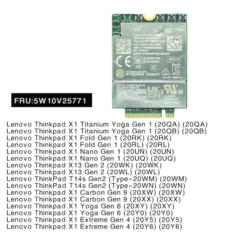For Foxcom T99W175 5G Module M.2 Modem 5W10V25771 Snapdragon X55 for Thinkpad X1 Nano T14s X1 Carbon 9th Yoga 6th Extreme 4th