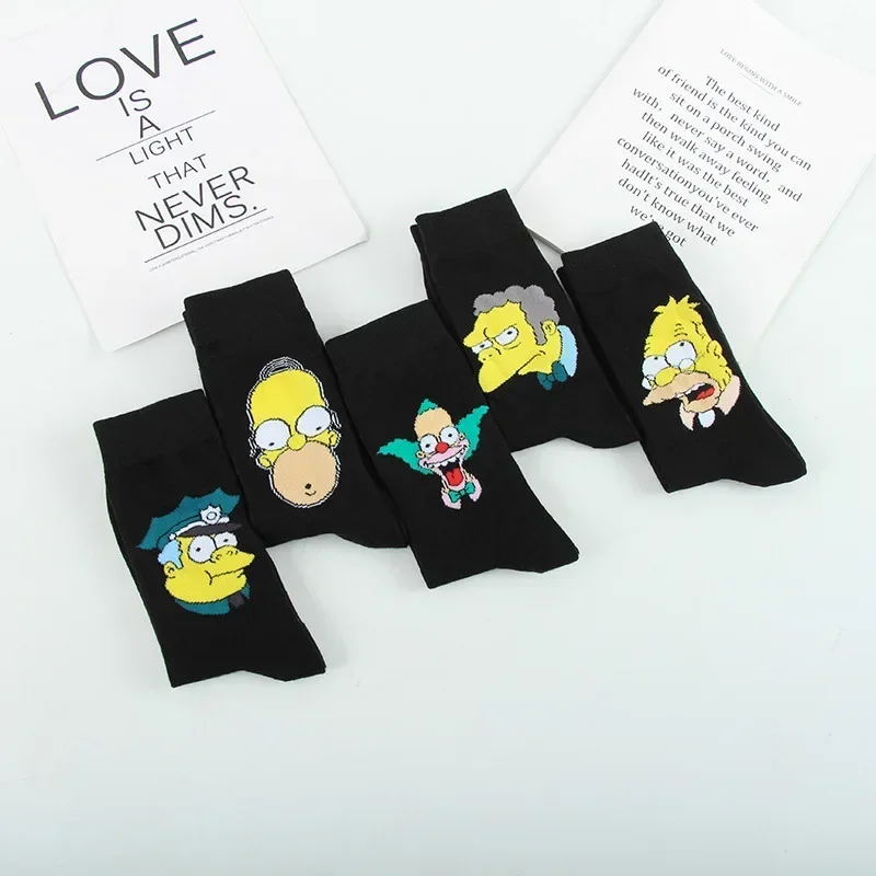 Wholesale Simpsons Men\'s Socks Cartoon Funny Socks Women Fashion High Quality Cotton Sports Skateboard Hip Hop Black Sock