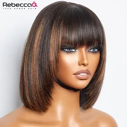 Resaltar Rubio corto BOB 3x1 encaje sin pegamento peluca de cabello humano listo para ir brasileño 1b/30 recto Bob hueso con flequillo para mujeres