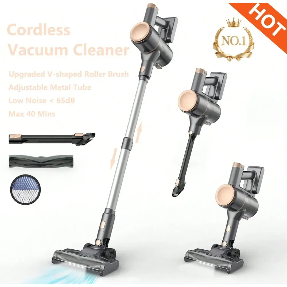 Stick Vacuum Cleaner, Cordless Vacuum Cleaner, Lightweight, Powerful Suction, 2200mAh Battery, 40 Mins Runtime, Low Noise, SelfS