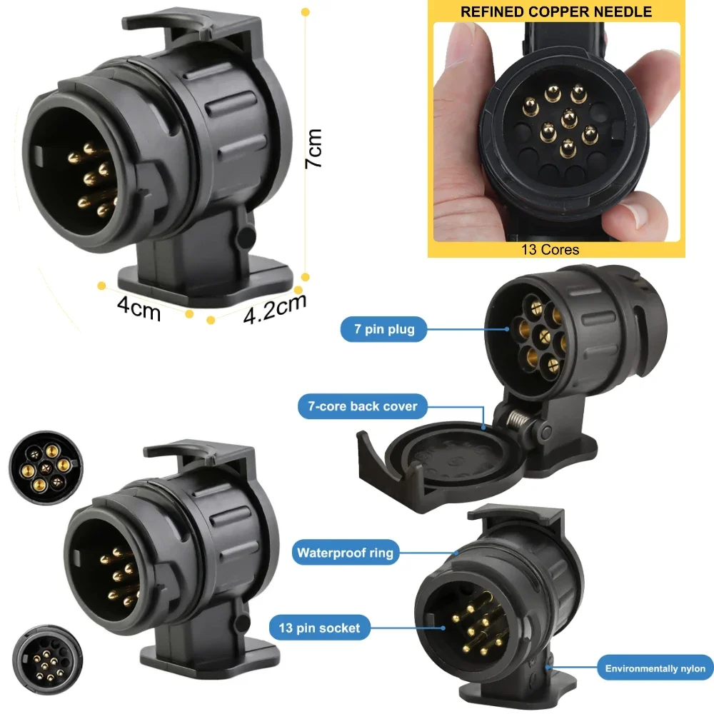 7to13Pin or 13to7Pin Trailer Adapter Towing Adapter 12V Waterproof Electric Adapter Plug Socket Converter Connector for Caravan