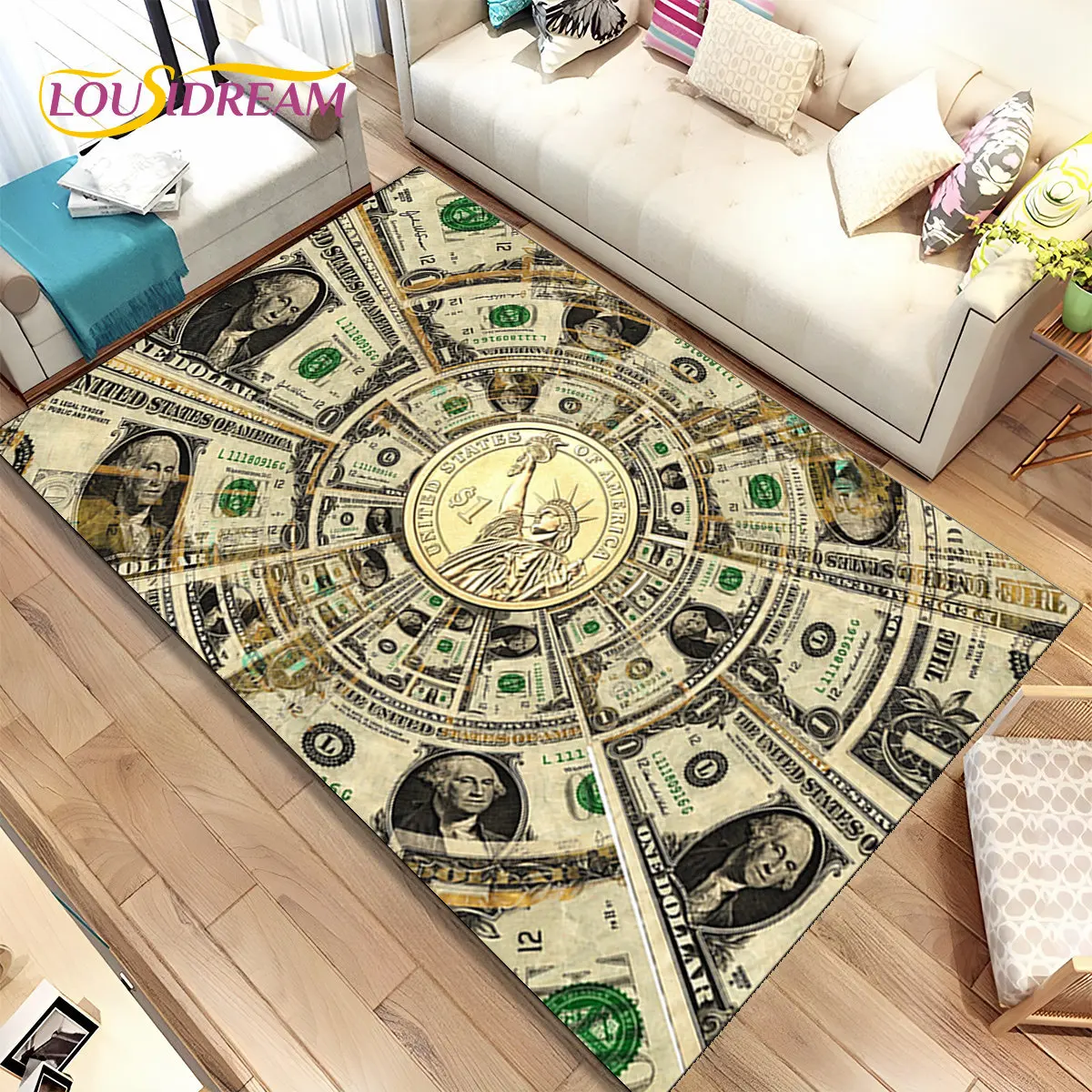 3D Illusion Dollar Euro Money Pattern Area Rug,Carpet Rug for Home Living Room Bedroom Sofa Doormat Decor,kid Non-slip Floor Mat