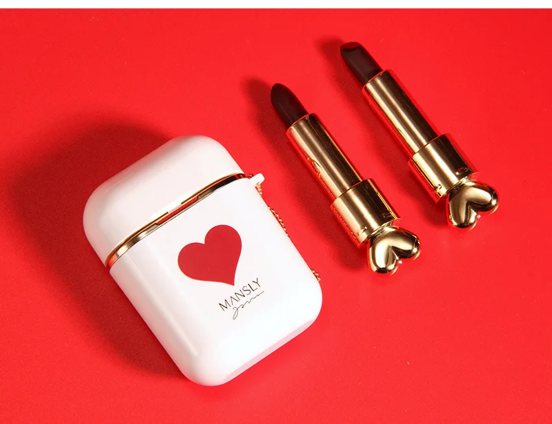 Mansly Lipstick Set Kawaii Earphone Shape Korean Lipstick 2 Colors in 1 Makeup Lip Velvet Lipstick Set Matte