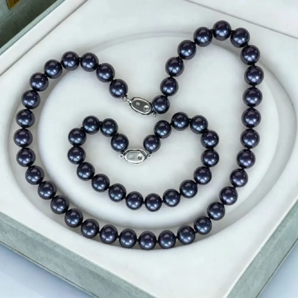 

Gorgeous necklace AAAA10-11mm natural Tahitian round black pearl necklace 18in+bracelet 7.5-8in set 925s