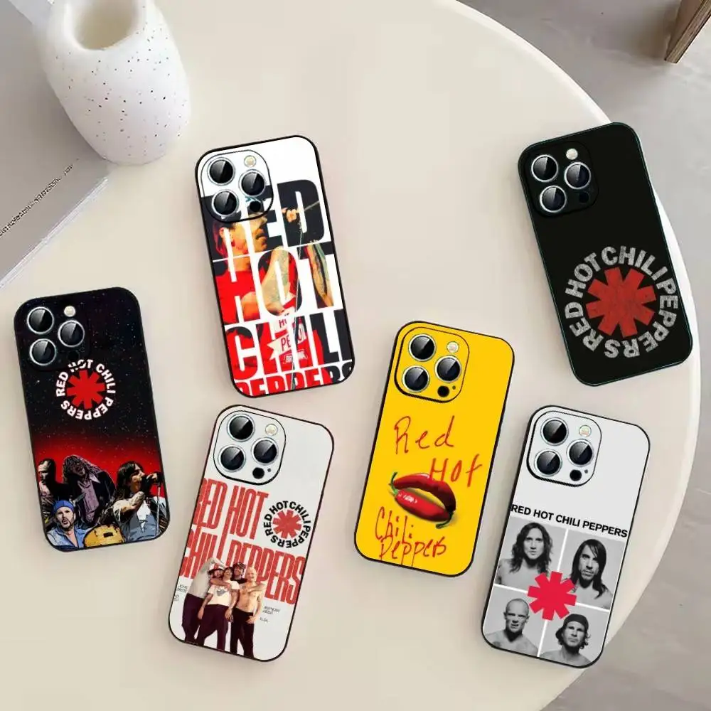 Funda para Teléfono con Diseño de la Banda R-Red Hot Chili Peppers para iPhone 17, 16, 15, 14, 13, 12, 11 Plus, Pro Max, Otros, Cubierta Negra Suave