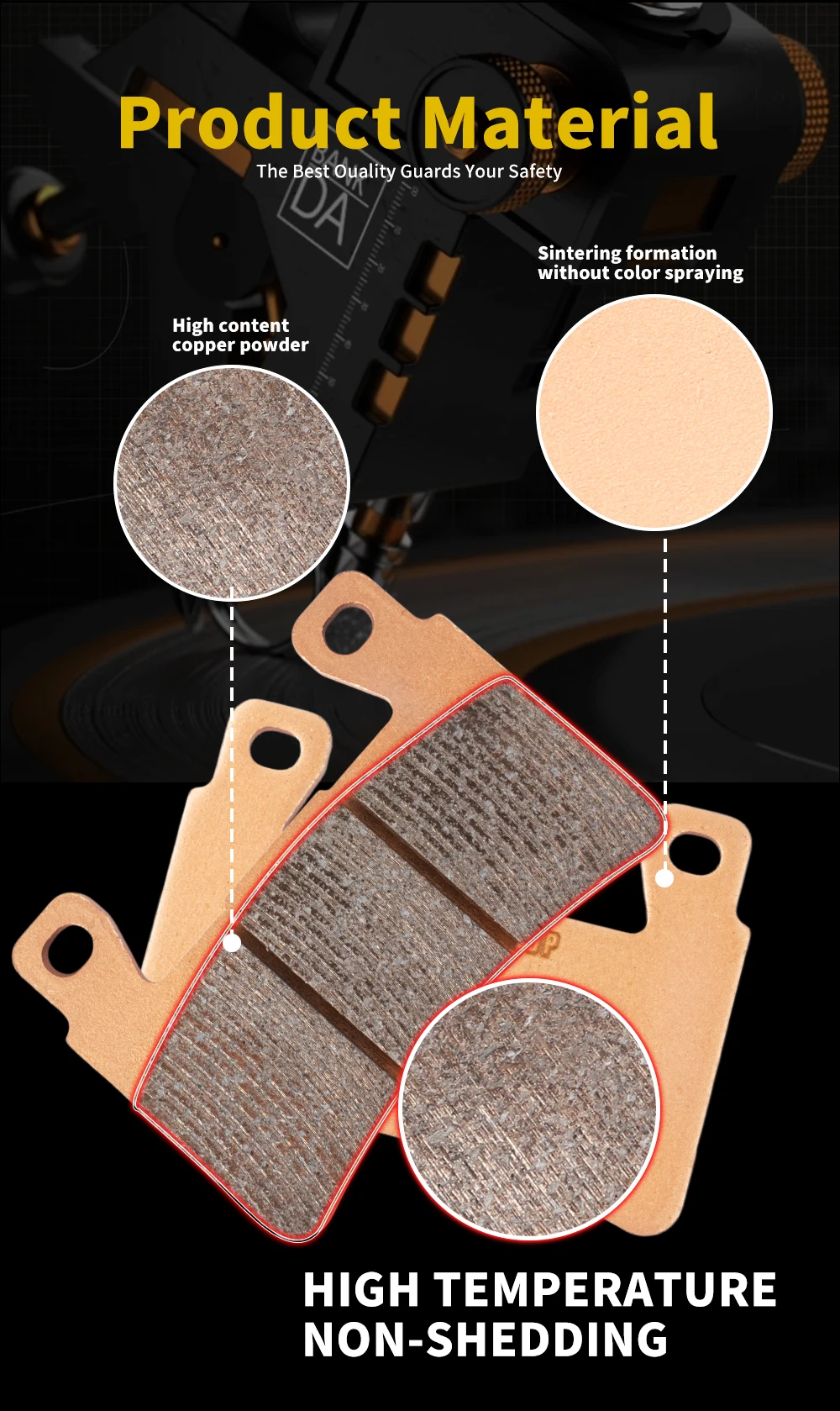 JSRAOIMG Motorradzubehör – Sintermetall-Bremsbeläge (vorne & hinten) für Benda Rock 300 (BD300-16) und Chinchilla 300 (BD300-15) – Detail 6