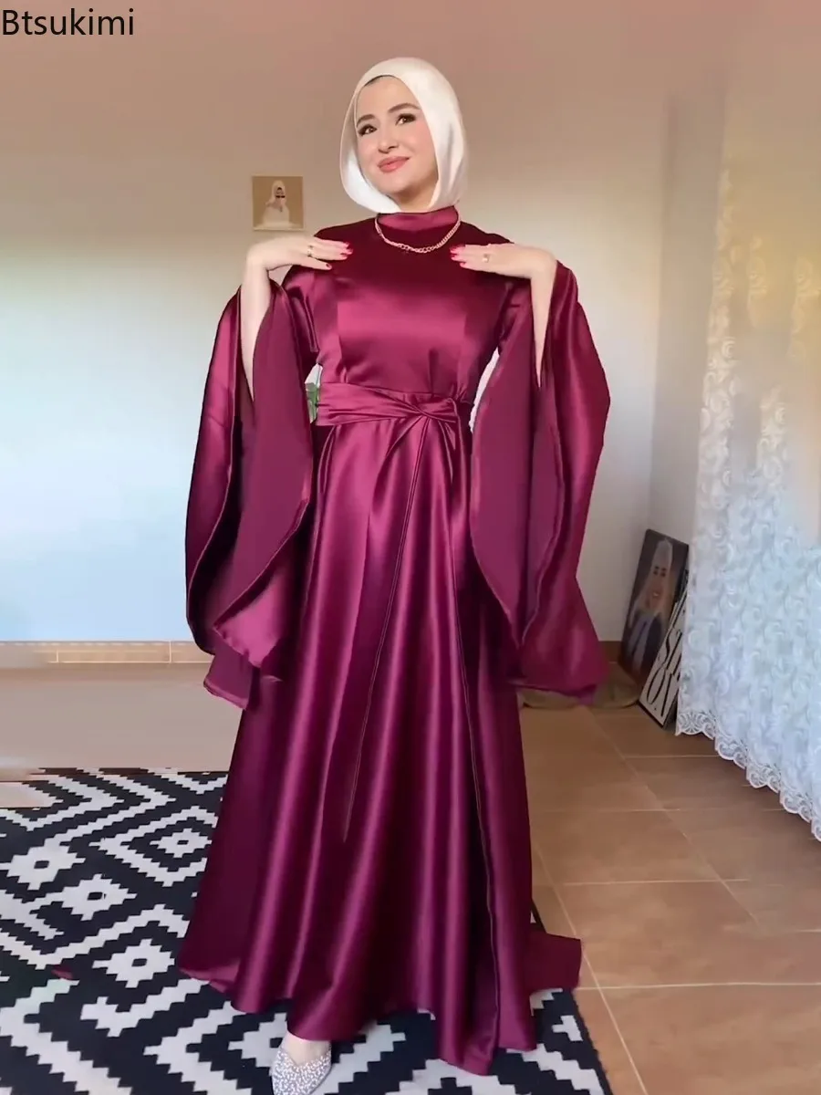 Eid Moslim Vrouwen Jurken Flare Mouw Vestidos Sjerpen Jalabiya Kaftan Solid Elegant Arabische Lange Gewaad Ramadan Marokko Bescheiden Abaya