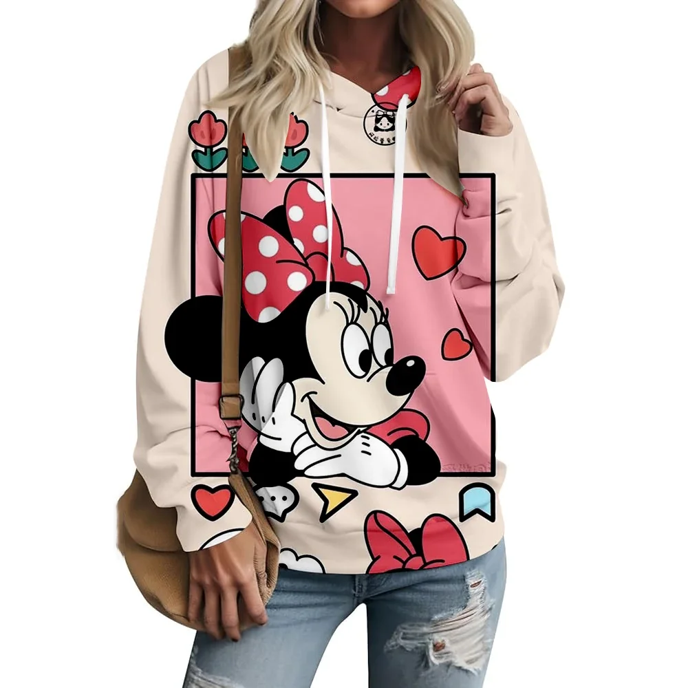 Otoño Vintage estampado Disney Mickey Mouse Minnie estampado sudaderas mujeres cuello redondo manga larga jersey Tumblr moda Jumper