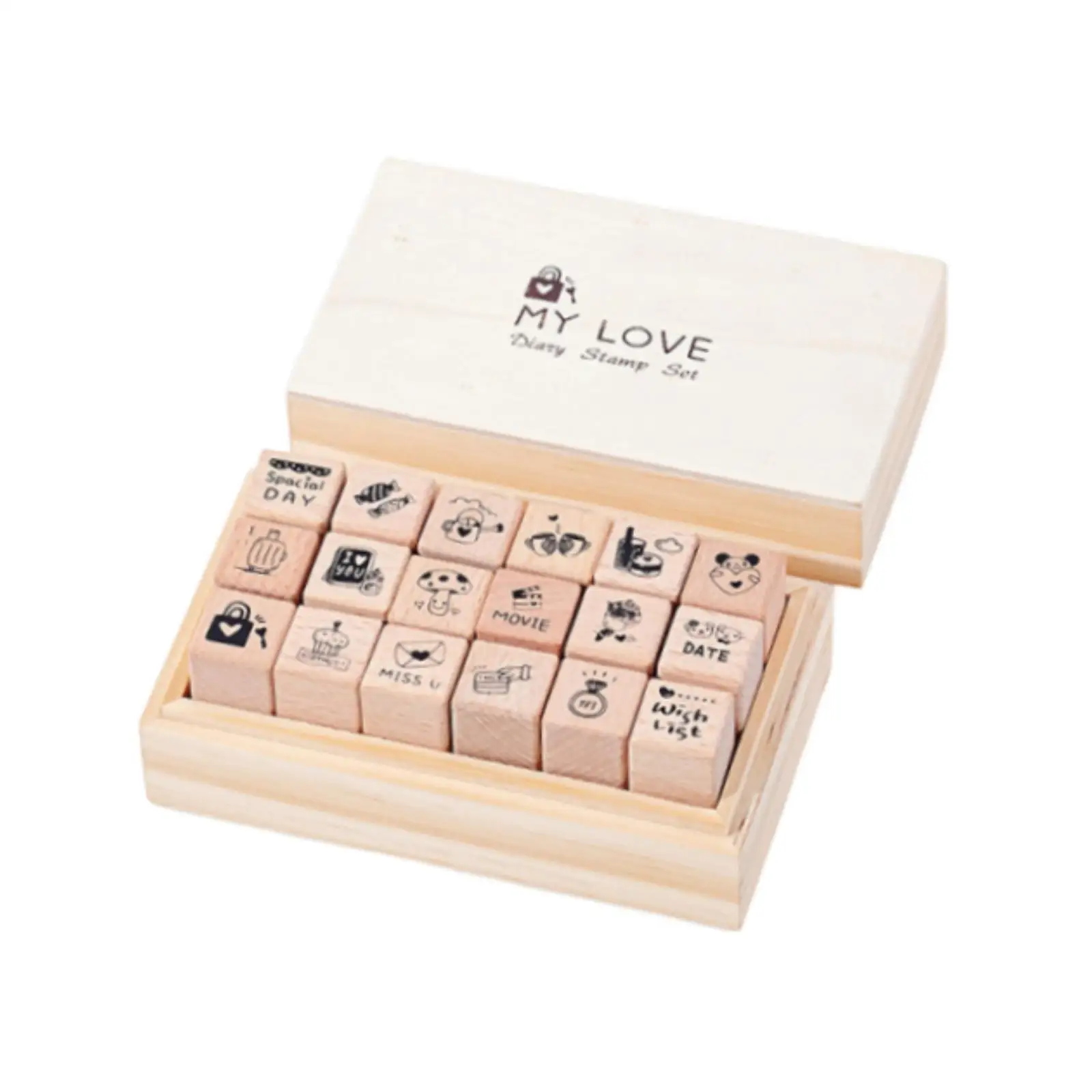18x Mini Stempels Decoratieve Kunst Ambachten Handgemaakte Houten Stempels voor Fotoalbum Tekening Scrapbooking Benodigdheden Tijdschriften Happy Planner