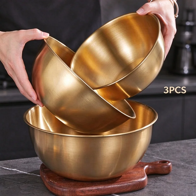 3Pcs Stainless Steel Mixing Bowls With Measurement Marks, Nesting Kitchen Bowls Oven & Dishwasher Safe for Baking Salad Cooking