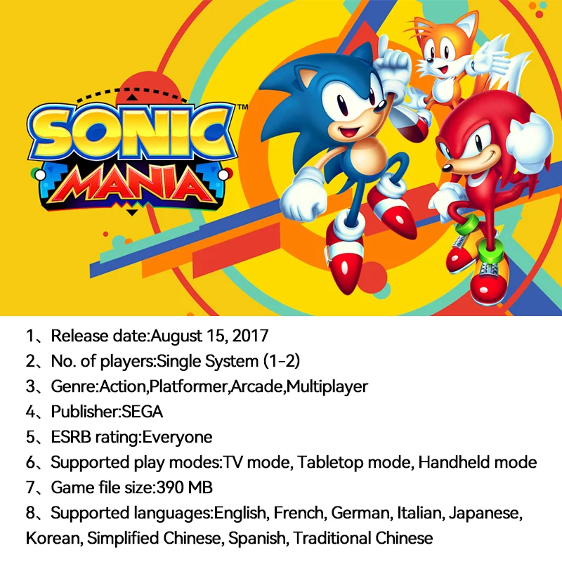 Sonic Mania Nintendo Switch Game Deals Physical for Nintendo Switch OLED Nintendo Switch Lite Nintendo Switch Game Cards