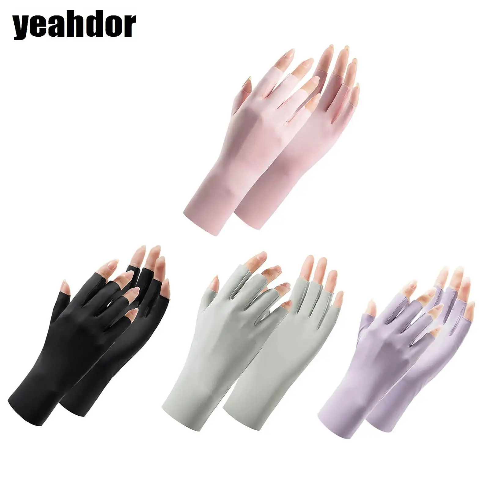 Guantes de protección solar UPF50 +, para lámpara de uñas de Gel, luz UV profesional, medio dedo