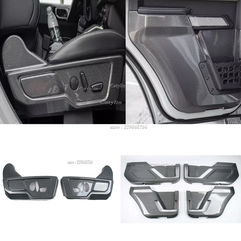 For Ford Bronco 2024 2025 2026 ABS Carbon Fiber Inner Gate Door Panel Protection Anti Kick Seat Side Cover Interior Stickers