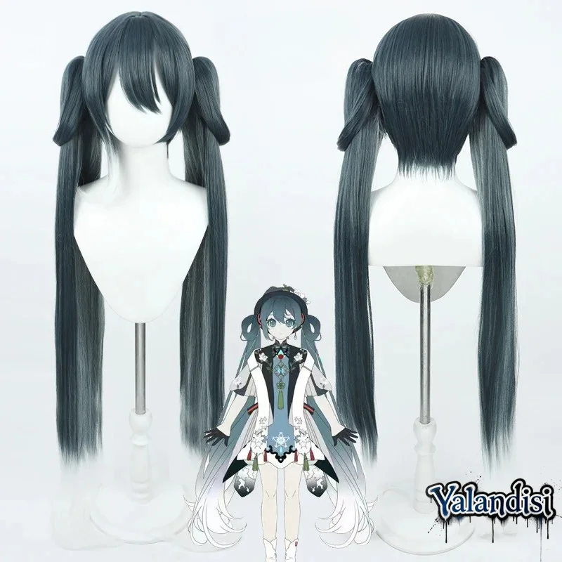 Yalandisi& Synthetic Hair 65cm Ponytail Cosplay Wigs Anime Role Play Long Straight Dark Gray Gradient White Cos Heat Resistant