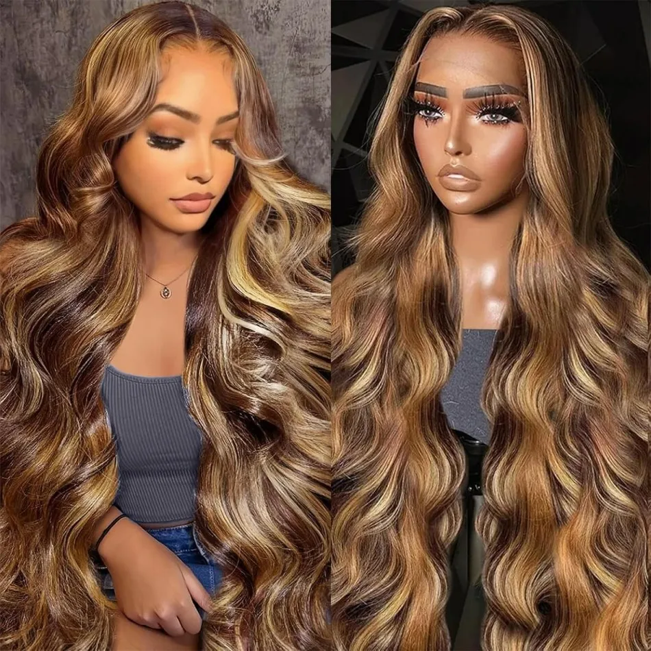 

13X6 Hd Lace Frontal Wig 427 Highlight 250 Density Body Wave Human Hair Wigs 100% Human Hair Pre Plucked Brazilian Wigs 38 Inch