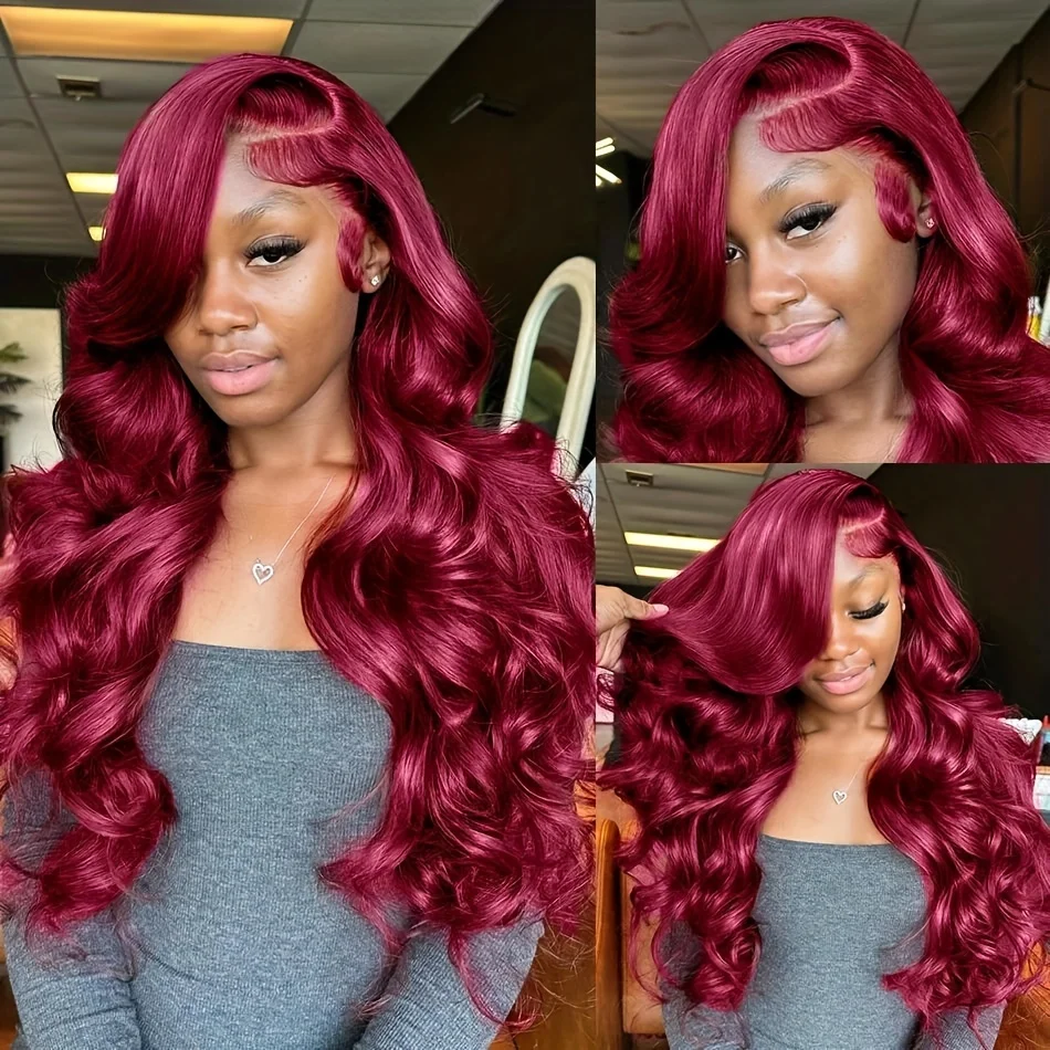 Bordeaux 99J Body Wave Kant Voor Pruiken Menselijk Haar Kant Frontale Pruik HD Transparant Kant 13x6 Rood Gekleurd Braziliaans Haar Voor Vrouwen