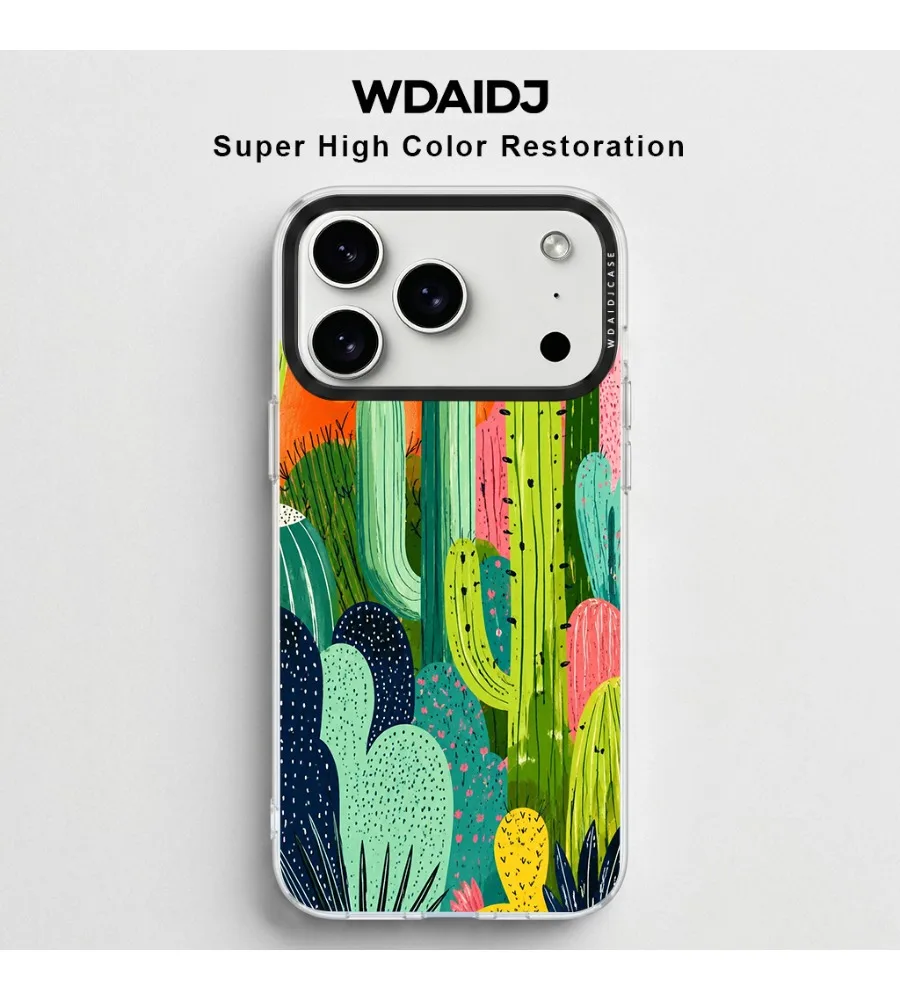 

Vibrant Cactus Print Clear Phone Case For Iphone 13 14 15 16 17 Scratch Resistant Slim Fit Protective Case