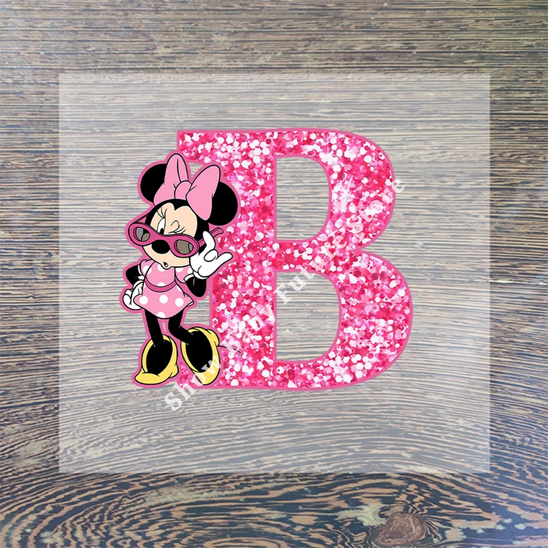 Minnie Mickey Mouse Disney English Letter Clothes Sticker Hot Transfer Clothing Patch Iron on Patch Cute Print T Shirt Sticker