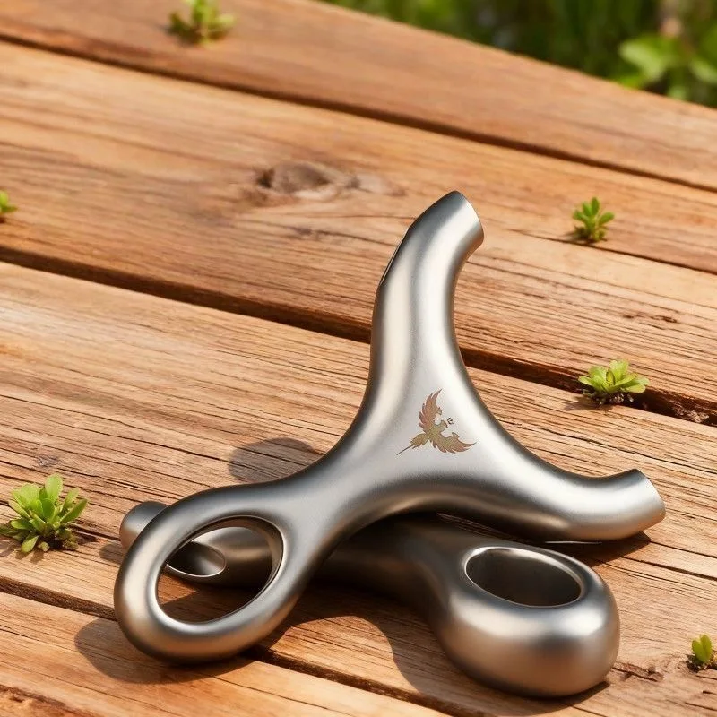 Stainless Steel Y-Shaped Slingshot Phoenix Graphic Finger Ring MatteOutdoor Target Practice