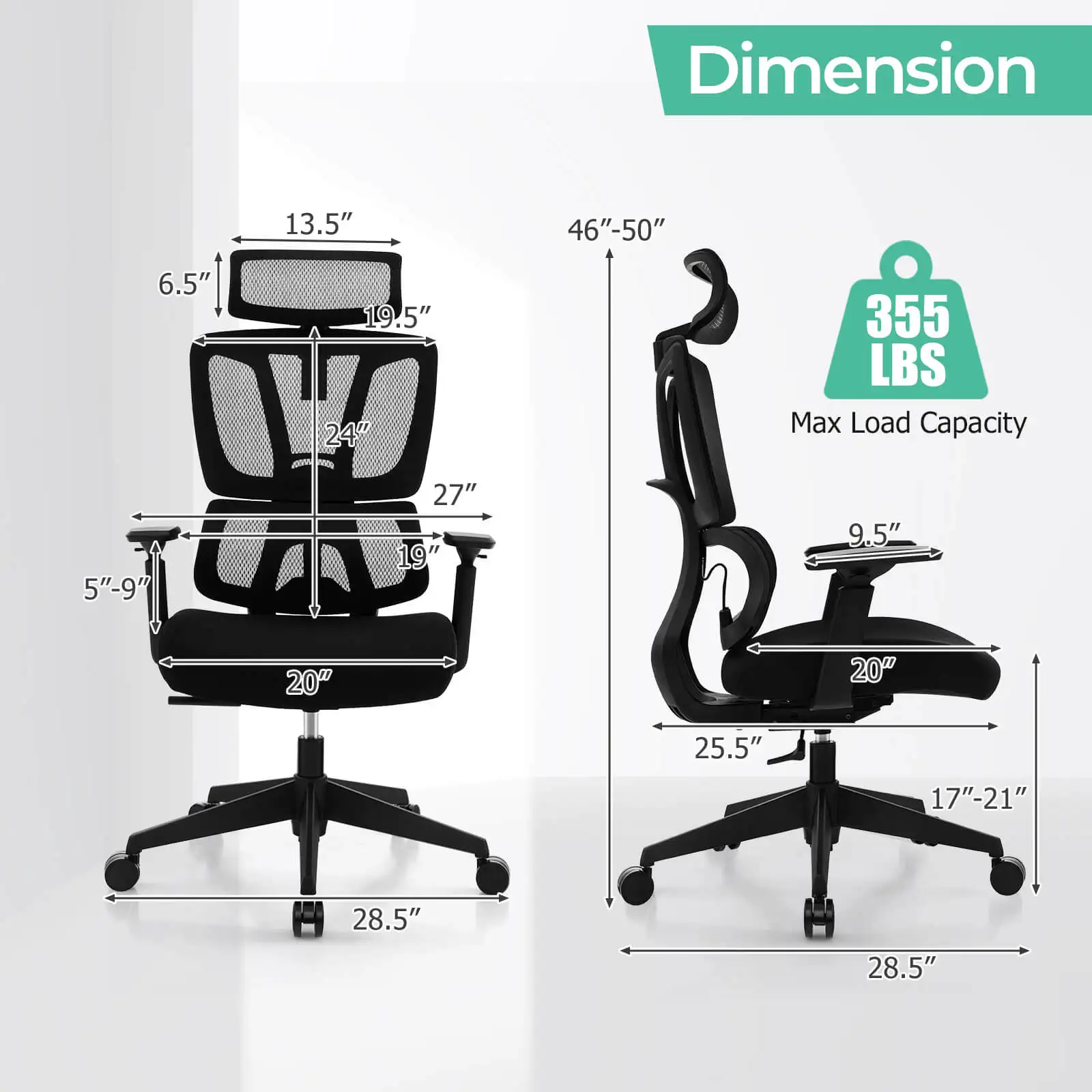 Ergonomic Office Chair Adjustable Desk Chair Breathable Mesh Chair Black