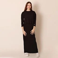 AA-women teen ribbed wide cropped tee and maxi dress set long sleeve round neck sleeveless dress for lady clothes size XS-XXL