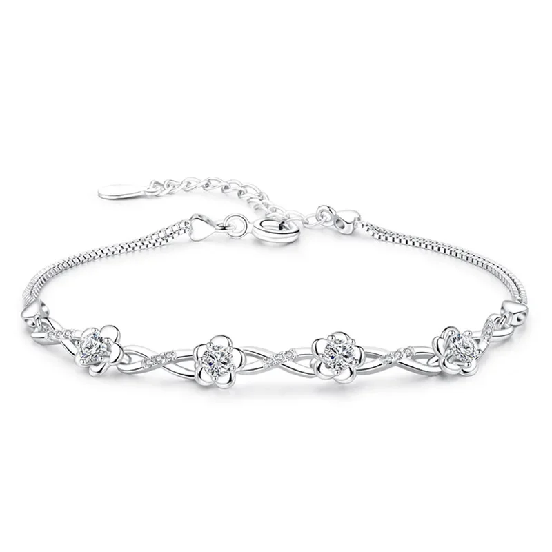 

Authentic S925 Sterling Silver Crystal Vintage Plum Blossom Flower Bracelet Bangle For Women Girl Lady Wedding Birthday Gift