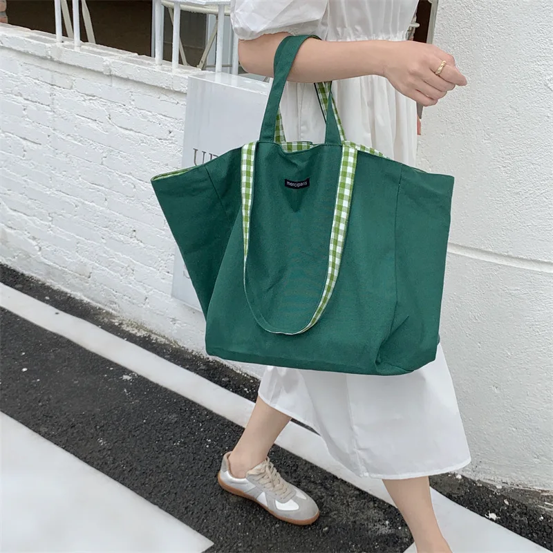 Large Canvas Shoulder Shopper Bag for Women Cotton Cloth Fashion Canvas Tote Shopping Bags Woman Handbags Reusable Travel Bags