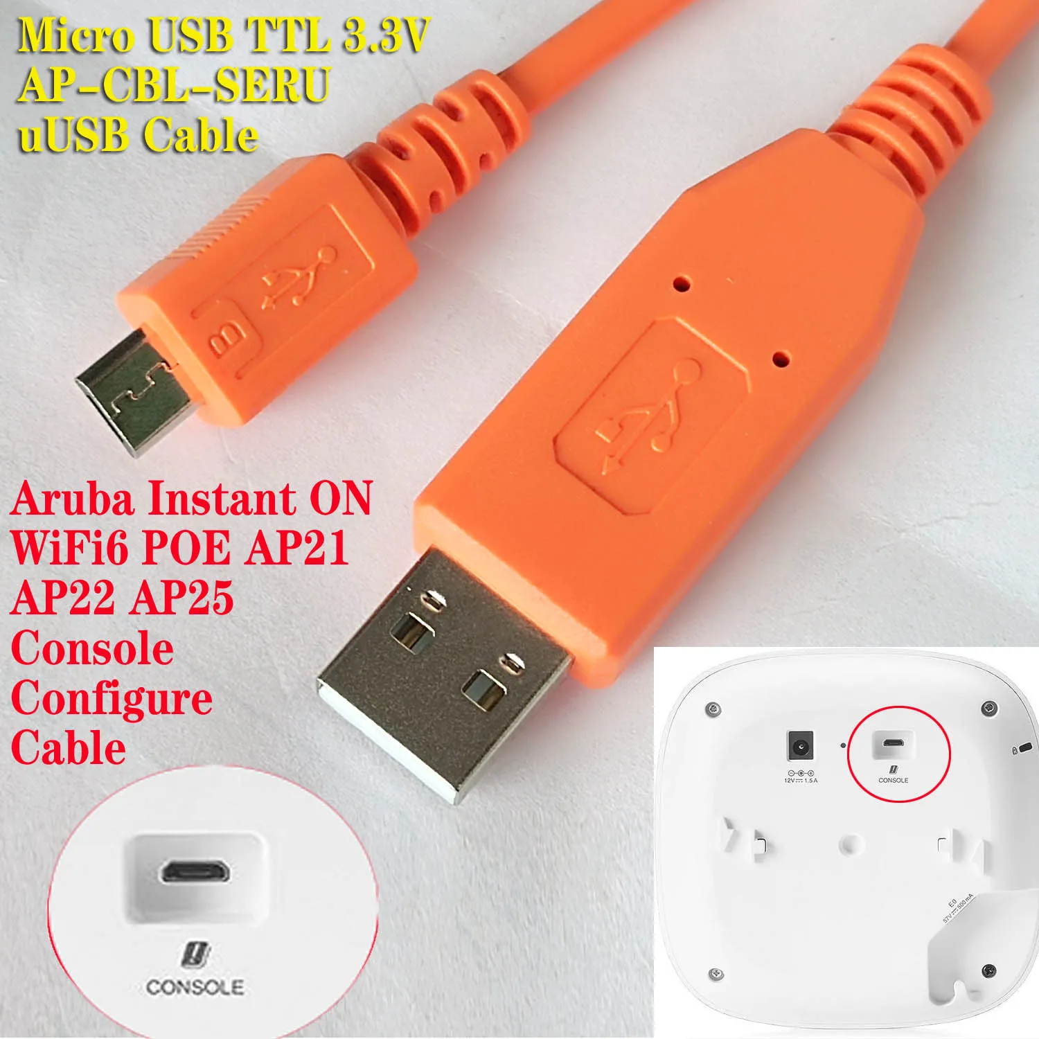 AP21 AP22 AP25 Console Cable Aruba Instant ON WIFI6/e POE AP22-US/RW Initializing IP TELNET Setting Config Cable
