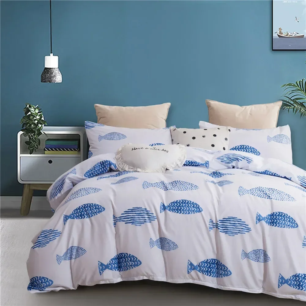 

Duvet Cover Set 3 Pieces Soft Bedding Set Cute Fish Pattern Housse De Couette Pillowcases No Comforter Bedsheet