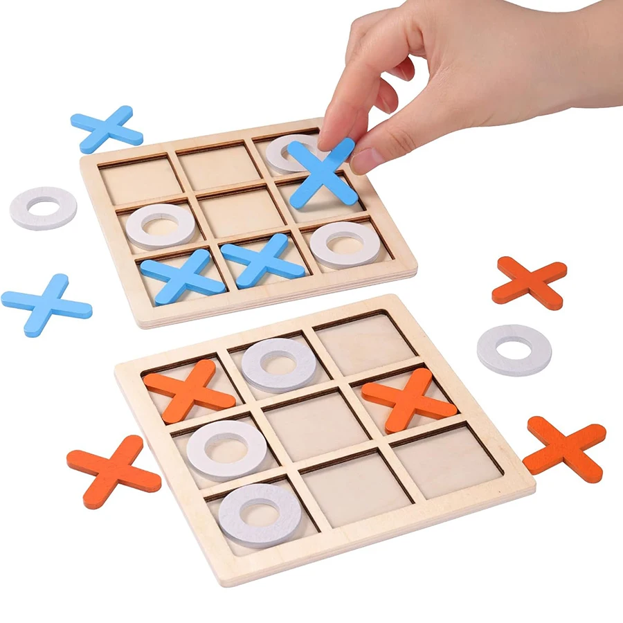 Tic Tac Toe Spiel Klassisches XOXO Brettspiel Familienspaß Reisespielzeug Strategiespielzeug Perfekt für Geburtstagsgeschenke Holz 3x3 Gitter JXB