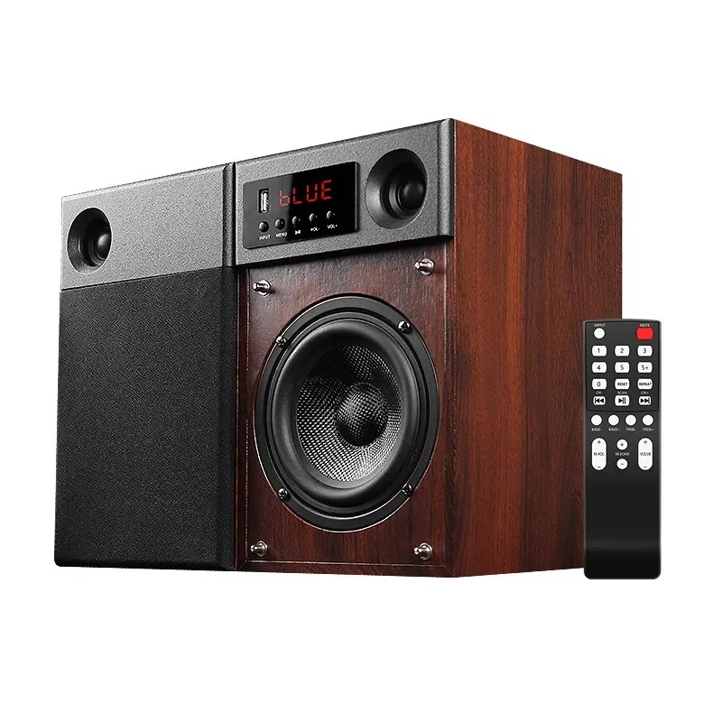 2.0 High Fidelity Stereo Active Style Desktop Wooden Bluetooth Speaker 80W High Power Home Theater Sound System for Living Room