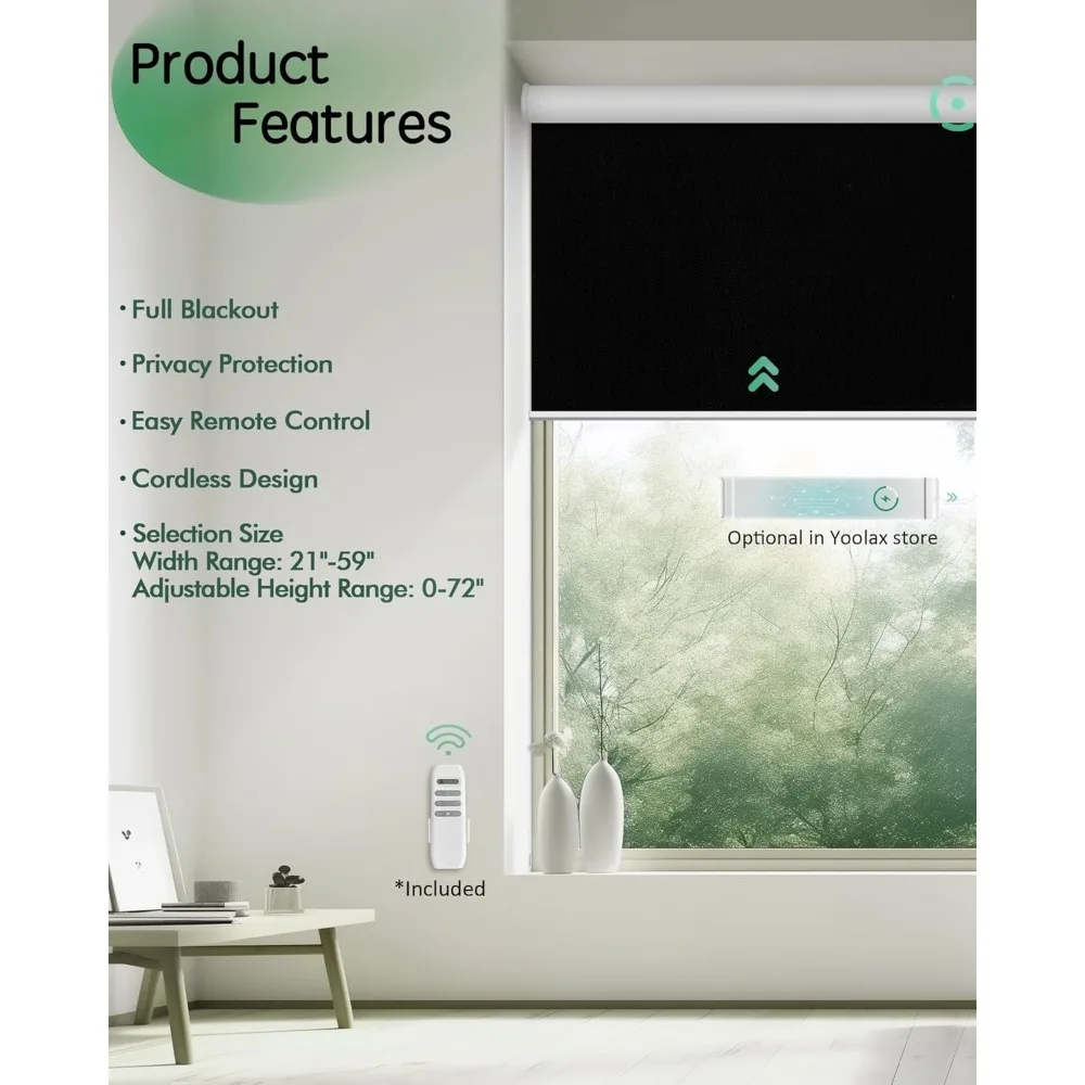 Motorized Blinds with Remote, Blackout Remote Blinds for Indoor Windows, Automatic Roller Shades Cordless Electric Blinds