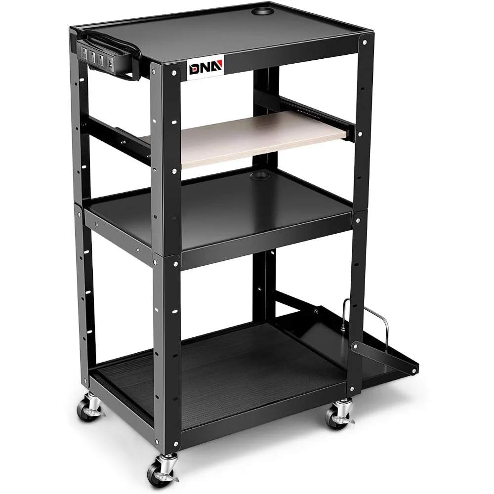 

Folding Trolley Hotel 3-Layer Utility Steel AV Cart with Wheels Power Strip, Height Adjustable Rolling Projector Cart