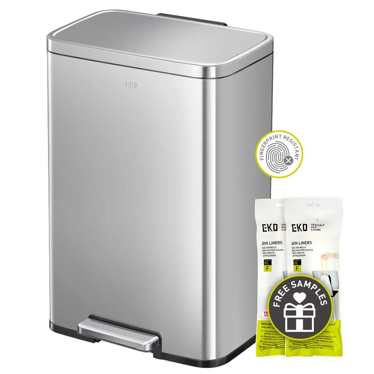 

50 Liter Stainless Steel Step Trash Can with Fingerprint Resistant Finish and Inner Liner