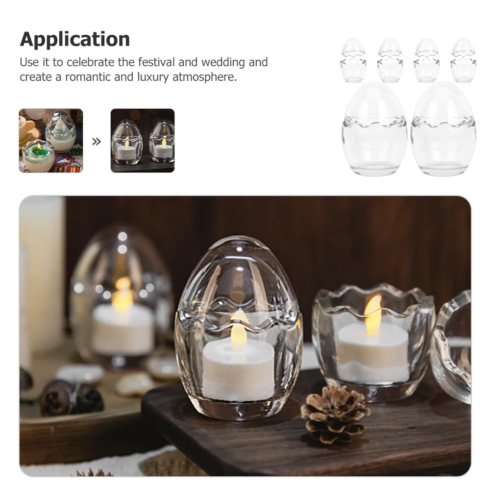 

6Pcs Glass Tea Light Holders Egg Shape Clear Decorative Stand for Home Wedding Party Tabletop Ornament