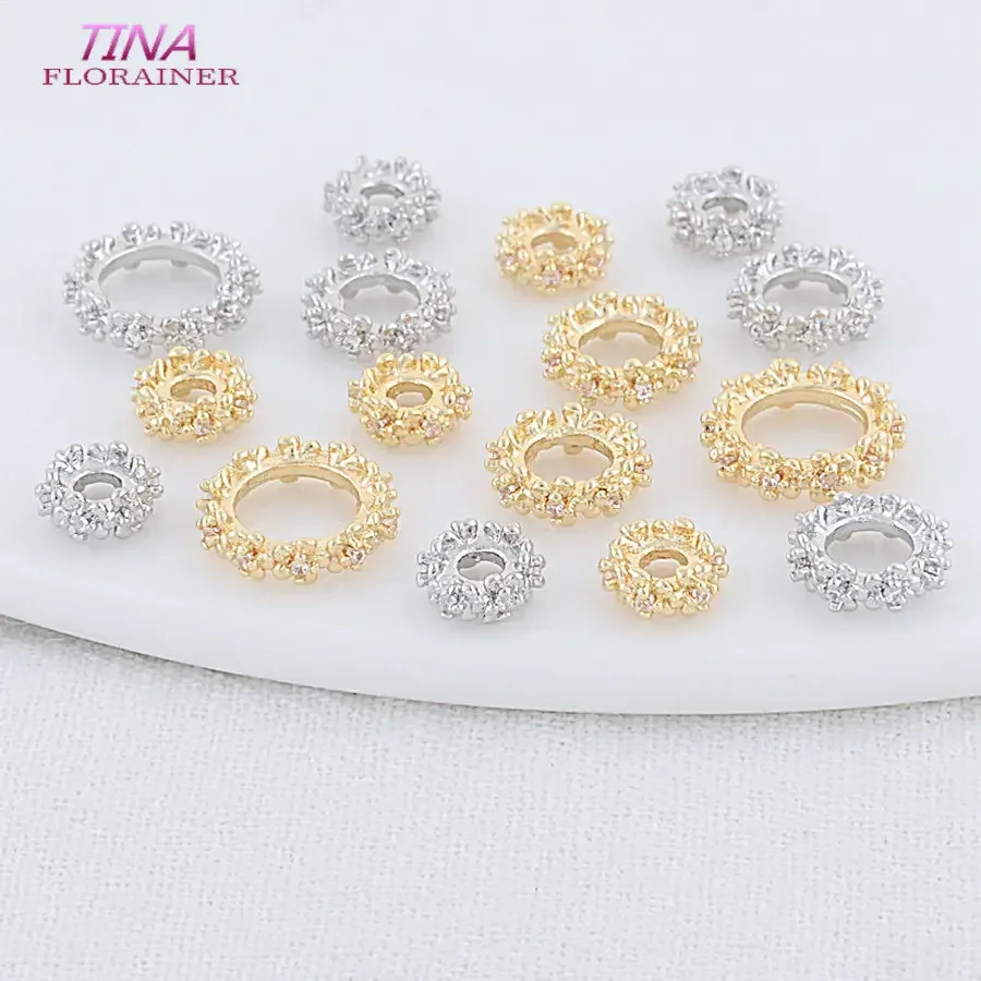 6 szt. 6MM 8MM 10MM 14K złota kolor mosiądzu i cyrkonii okrągłe koraliki dystansowe do bransoletki wysokiej jakości Diy biżuteria akcesoria