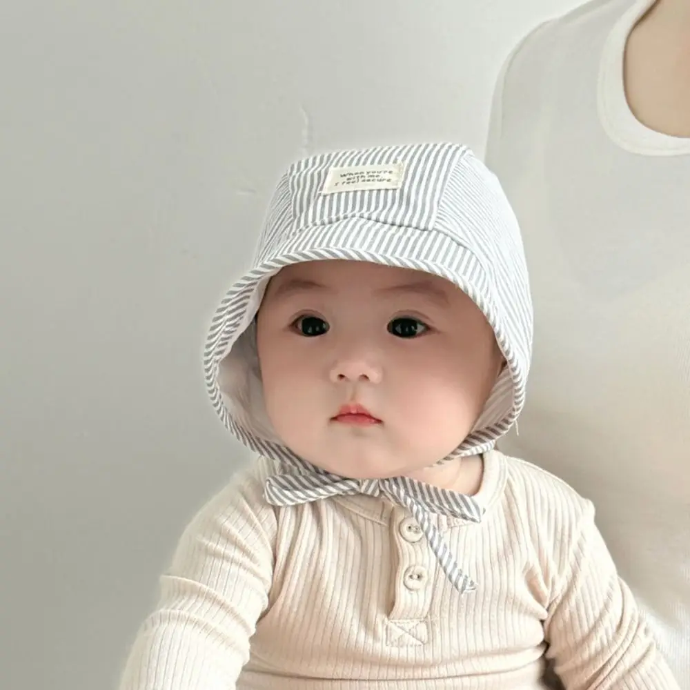 

Casual Soft Baby Fetal Cap Wide Brim UV Protection Infant Bonnet Hat Cotton Stripe Newborn Sun Hat 3-12 Months
