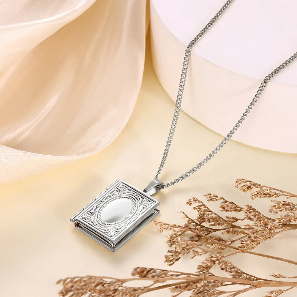 Custom Photo Square Locket Pendant Necklaces Openable Photo Frame Promise Love Keepsake Choker Stainless Steel Baptism Jewelry