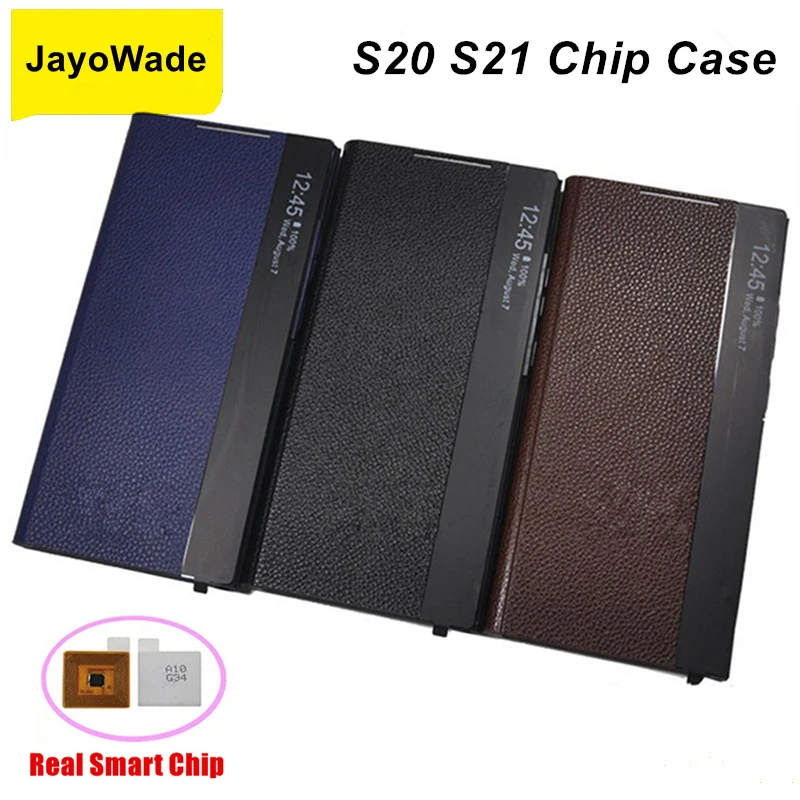 

JayoWade Retro Lychee Leather Cover For Samsung Galaxy S20 Plus S20 Ultra 21 Ultra Smart Chip Phone Cases Window View Flip Case