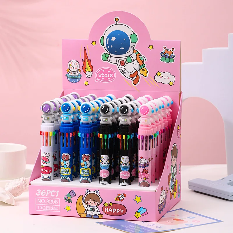 

10Pcs/Lot Space Trip Astronaut 10 Colors Ballpoint Pen Cute Cartoon Multicolor Pens School Stationery New Writing Supplies