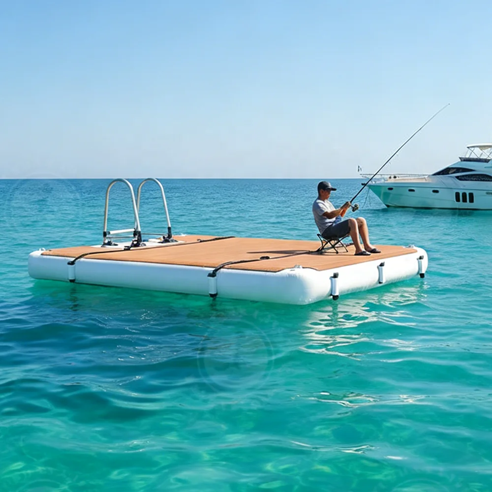 Custom Size Drop Stitch Inflatable Swim Platform with Non-Slip EVA Heavy Duty Floating Dock for Fishing Leisure Boat Yacht Use