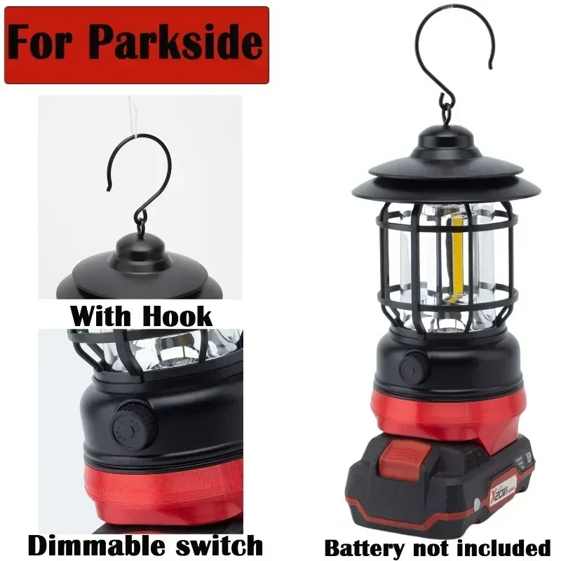 

LED Camping Lantern For Lidl Parkside X20V Team Series Battery Hanging Tent Light Outdoor (Not include battery)