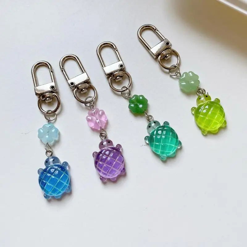 Colorful Jelly Pineapple Turtle Charm Keychains Drip Gum Retro Turtle Pendant Keyring Hanging Ornament Pendant Accessories Gift