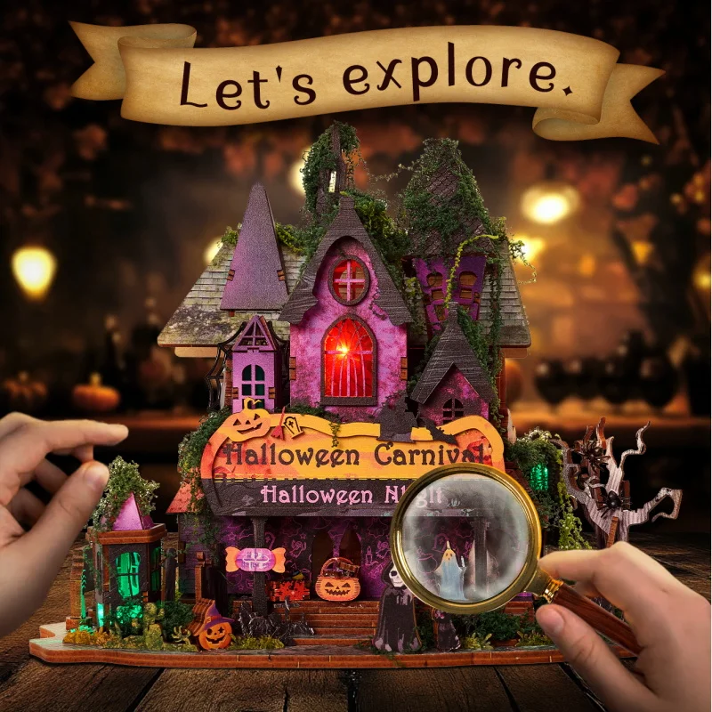 DIY Wooden Halloween Night Carnival Casa Doll Houses Miniature Model Kits Dollhouse with Furniture for Friends Birthday Gifts