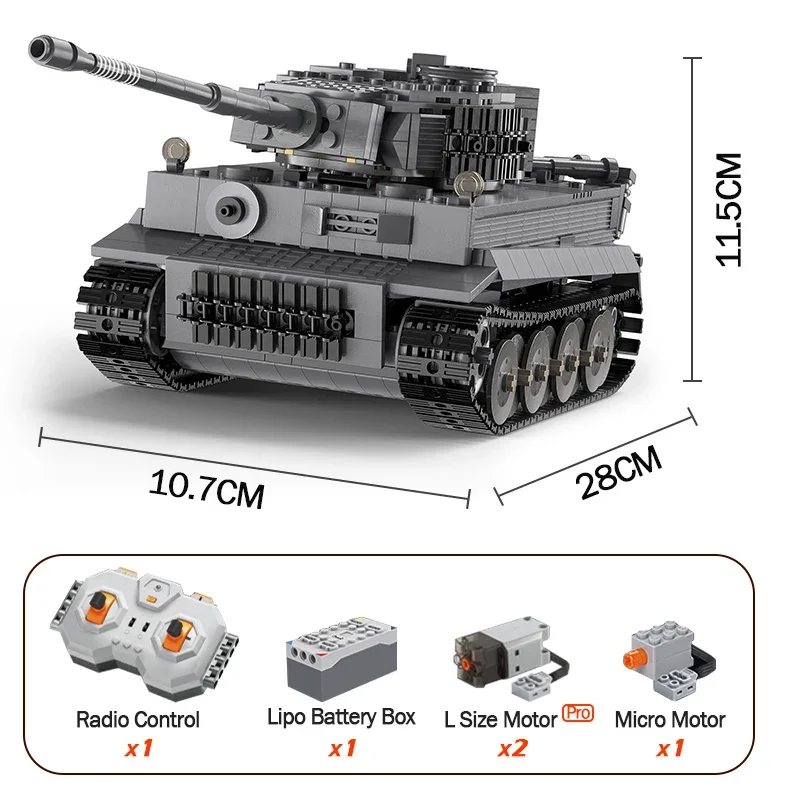 925 Stuks Ww2 Militaire Leger 1:35 Sd.Kfz.181 Tijger Tank Stad Afstandsbediening Bouwstenen Rc Voertuig Speelgoed