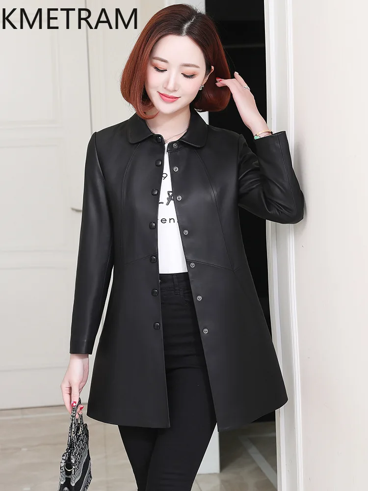 100 % natürliche Schaffelljacke für Damen, mittellang, schwarze Echtlederjacken für Damen, neu in Oberbekleidung, Herbstkleidung, 2025 Pinterбка