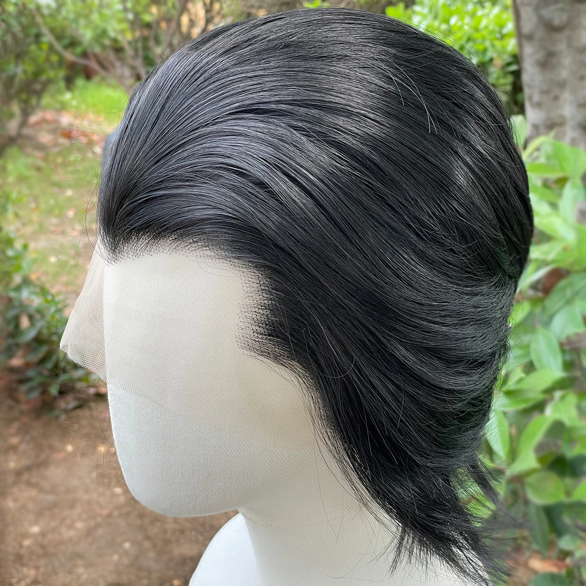 Widow's Peak Jet Black Synthetic Wigs for Men 13x4 Lace Front Wigs Short Bob Cut Cosplay Wigs for Women 150% Density Glueless