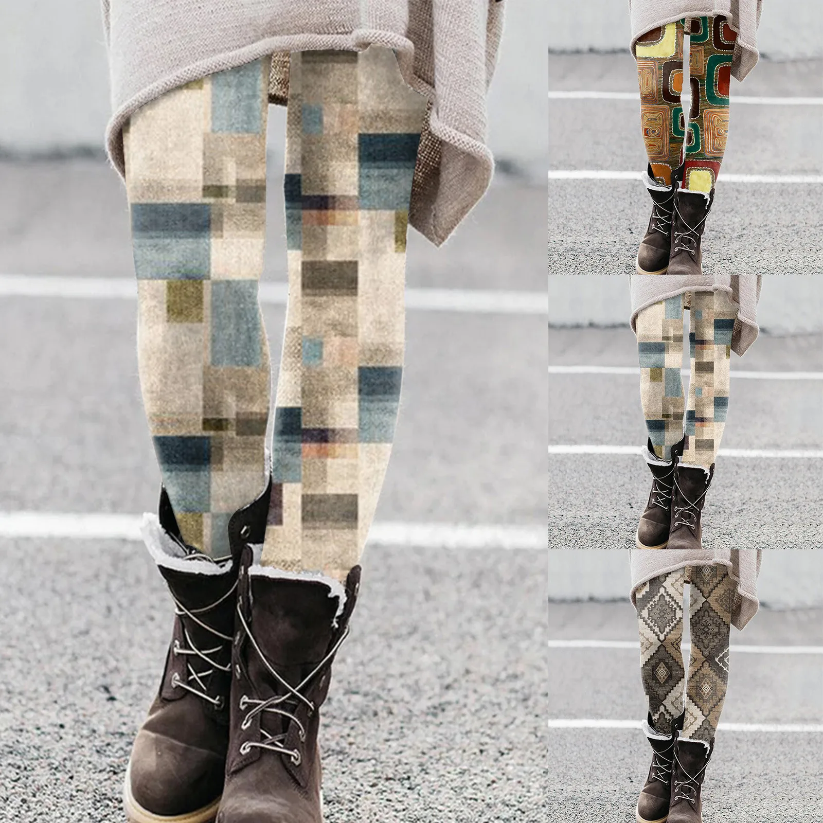 Leggings Met Retro Print Dames Lente En Herfst Casual Aztec Bootbroek Met Geometrische Print, Skinny Jeggings Westerse Etnische Broekjes